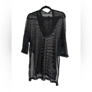 Topshop Black Fishnet Mesh shirt with hood‎ size small